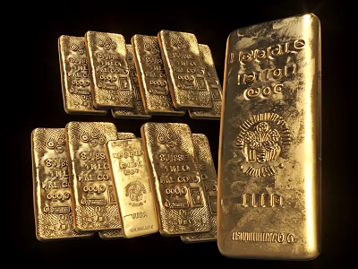 Various Sizes Golden Daily Life Bars With Engraved Details And Marks 3d model