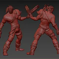 3D Fantasy Muscular Characters Armed With Guns Posing In Leather Armor Two Angles 3d model