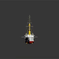 Vintage Red and White Ship Model with Yellow Chimney Wooden Deck and Flags