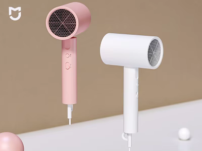 Modern Pink And White Hair Dryers As Daily Electrical Appliances With Sleek Design 3d model
