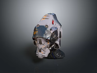 Futuristic Mechanical Weapon Helmet With Complex Armor Design And Red Accents 3d model