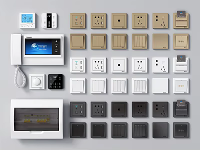 Modern Home Switch Panels With Various Colors Designs And Functional Sockets 3d model