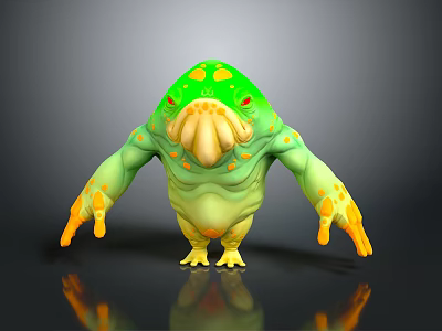 Character And Creature 3D Model With Green Body Yellow Spots Large Mouth Arms And Legs 3d model