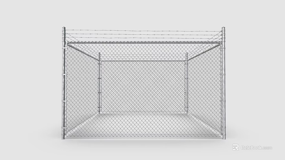 Sturdy Chain Link Fence Enclosure With Metal Frame And Grid Design 3d model 