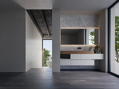 Modern Bathroom Vanity Interior Design With Marble Countertop And Wall Mounted Mirror 3d model