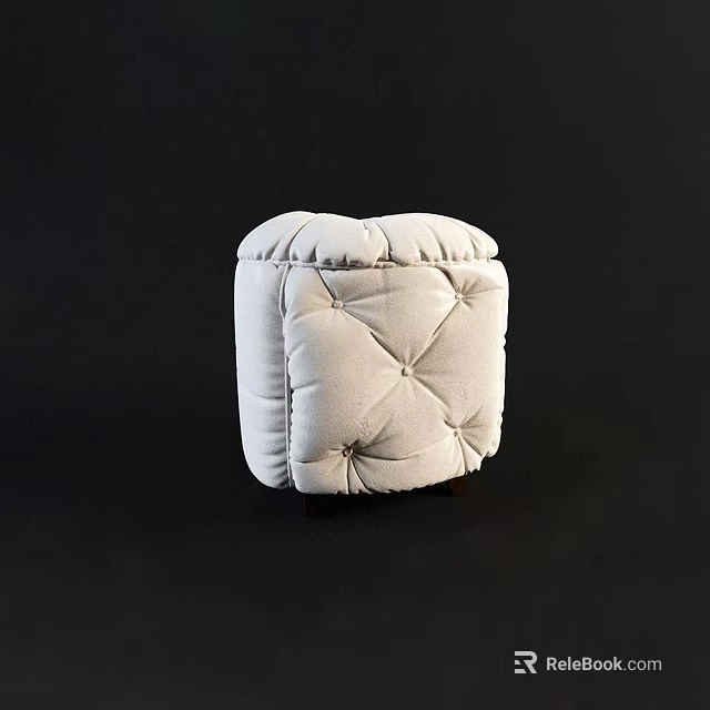 Modern White Button Tufted Square Fabric Sofa Stool for Home Interior 3d model