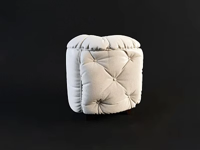 Modern White Button Tufted Square Fabric Sofa Stool for Home Interior 3d model