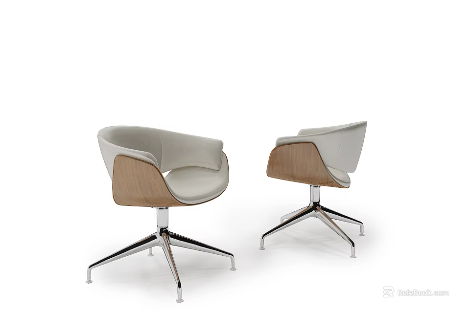 Modern Office Chair With Gray Leather Upholstery Wooden Armrests And Metal Star Base 3d model 