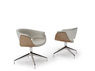 Modern Office Chair With Gray Leather Upholstery Wooden Armrests And Metal Star Base 3d model