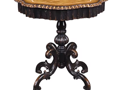 Vintage Ornate Wooden Side Table With Gold Decorative Top And Carved Legs 3d model