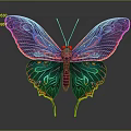 Vibrant Butterfly With Multicolored Shiny Wings And Intricate Patterns On Dark Background 3d model
