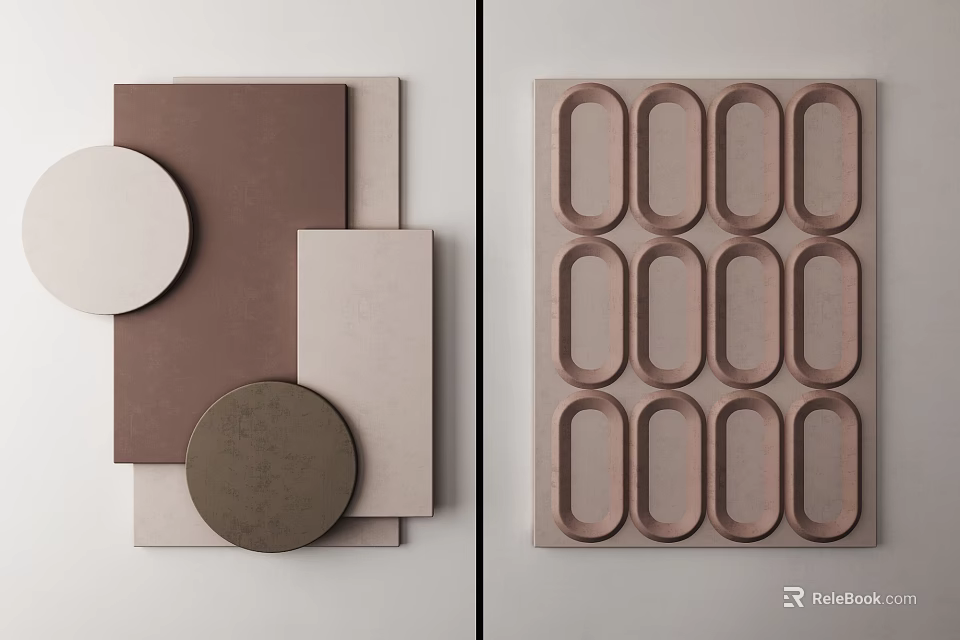 Modern Wall Decor Featuring Geometric Shapes And Oval Recessed Panel Designs 3d model