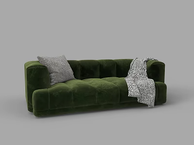 Green Velvet Tufted Loveseat With Gray Pillow And Patterned Blanket Modern Living Room Furniture 3d model