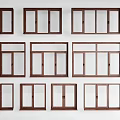 Various Wooden Window Designs With Different Frame Styles And Glass Panels 3d model