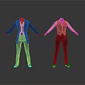 Two Mannequins Wearing Black And Pink Vest Suits With Pants