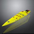 Yellow Streamlined Racing Speedboat With Logos And Numbers On Hull Surface 3d model