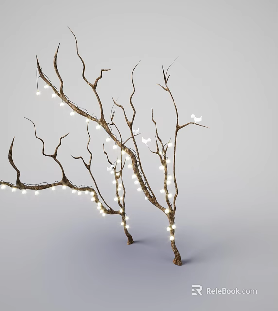 Natural Branch Shaped Decorative Lights With Warm White String Lights for Home Decoration 3d model 