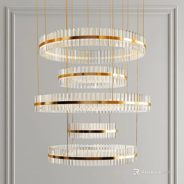 Elegant Multi Tiered Circular Chandelier With Gold Frame And Crystal Decorations 3d model