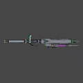 Futuristic Mechanical Weapon With Purple Cylinders Green Components And Metal Frame