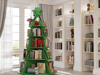 Christmas Tree Bookshelf European Style Study Bookcase Rack Display Santa Claus 3d model