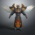 Mythical Armored Warrior With Angelic Wings And Ornate Gold Blue Red Accents