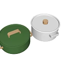 Modern Stylish Kitchen Cooking Pots With Green Cream Colors And Golden Wooden Handles