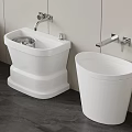 Modern Minimalist Bathroom With White Ceramic Bidet And Toilet Fixtures