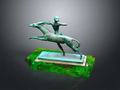 Bronze Sculpture Of A Figure Riding A Running Horse On Green Base 3d model