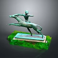 Bronze Sculpture Of A Figure Riding A Running Horse On Green Base