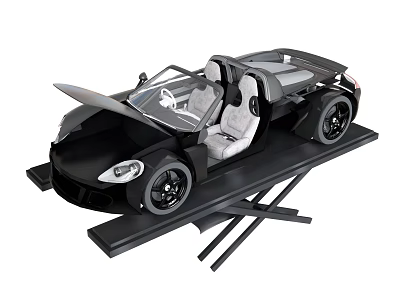 Black Convertible Sports Car With Open Doors And Grey Seats On Display Platform 3d model