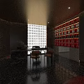 Luxury Modern Lounge Area With Red Sofas Dark Walls Marble Flooring And Ceiling Lights 3d model