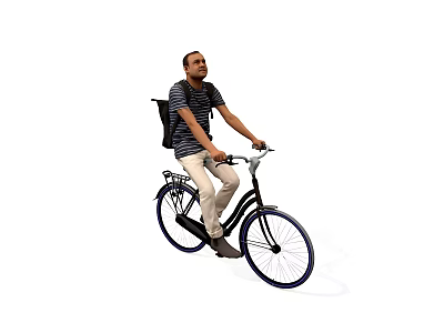 Man Riding A Bicycle With Striped T Shirt And Backpack 3d model