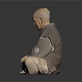 Bald Elderly Man Sitting Cross Legged In Traditional Robe With Hands Resting Lap