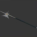 Elaborate Metallic Spear Featuring Star Shaped Spikes And Long Decorative Shaft