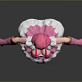 3D Model Female Character With Pink Hair Rainbow Sleeves And Frilly White Dress