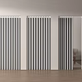 Light Gray Vertical Curtains For Indoor With White Walls And Wooden Floor