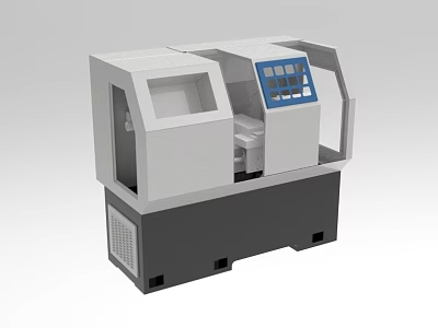 Industrial CNC Lathe Equipment With Control Panel Blue Display Screen White Upper And Black Base 3d model
