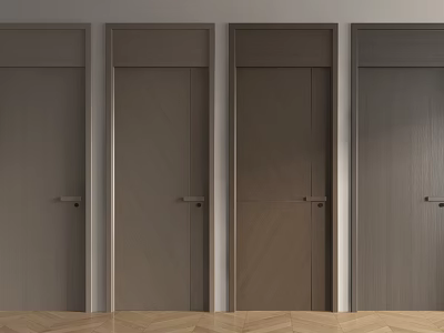 Modern Minimalist Brown Wooden Hinged Doors With Simple Frame And Textured Panels 3d model