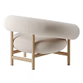 Modern Beige Single Sofa With Rounded Armrests And Wooden Legs For Minimalist Living Room Decor