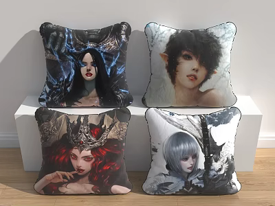 Decorative Throw Pillows With Exquisite Fantasy Character Prints And Artistic Designs 3d model