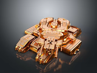 Golden Tank 3D Rendering With Shiny Mechanical Structure And Detailed Design 3d model