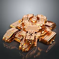 Golden Tank 3D Rendering With Shiny Mechanical Structure And Detailed Design