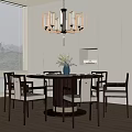 Modern Dining Table and Chair Dining Table Dining Chair Tableware Ornaments Chandelier 3d model