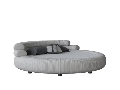 Modern Stylish Round Bed With Ribbed Upholstery And Decorative Gray Pillows 3d model