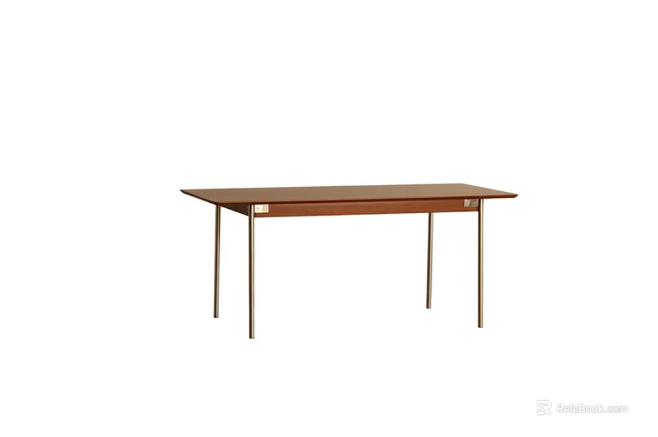 Minimalist Wooden Desk With Rectangular Top And Slim Metal Legs 3d model 