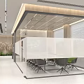 Modern Office Corridor With Wooden Walls Green Plants Large Window Forest View And Steps