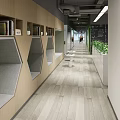 Modern Office Lounge Area Interior With Wooden Walls Hexagonal Seats And Green Plants