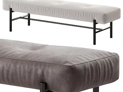 Modern Upholstered Bench Design With Gray Padded Seat And Black Metal Legs 3d model