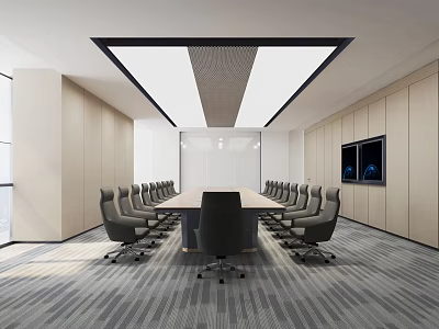 Modern Conference Room Interior Design With Long Table Chairs And Large TVs 3d model