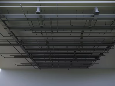 Industrial Ceiling Structure with Metal Frames Beams and Lighting Fixtures 3d model